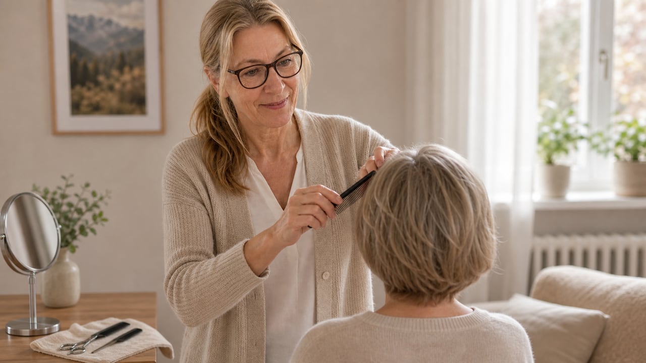 Carmen Heinrich bereitet einen ruhigen mobilen Friseurtermin zuhause vor.