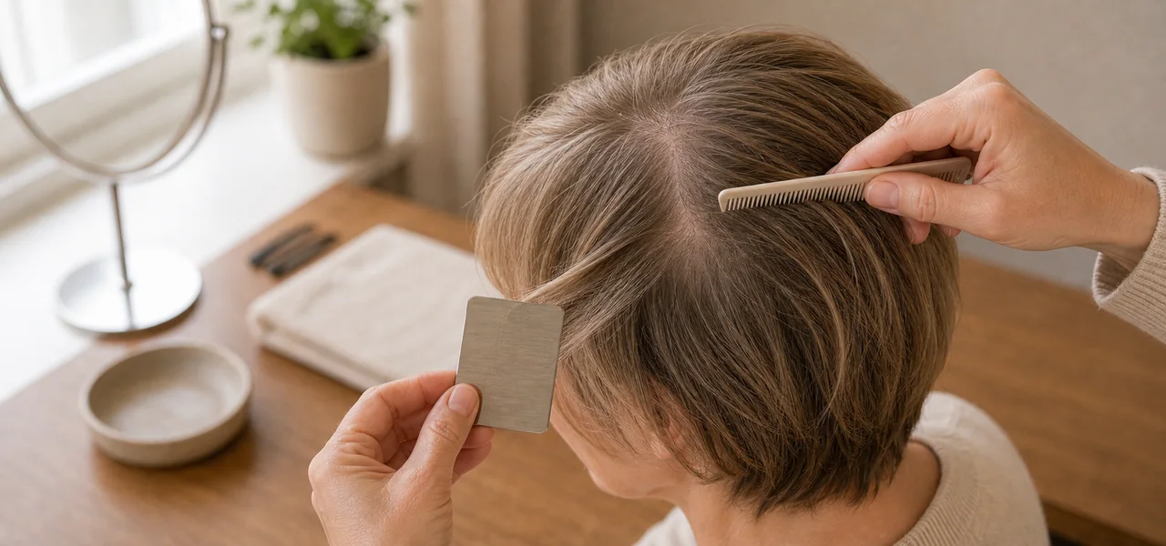 Diskrete Pruefung der Haarbasis von skaNora fuer Haarintegration.