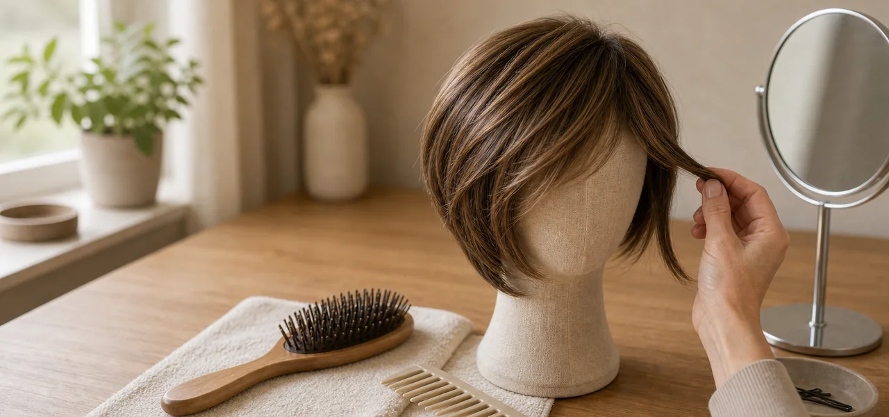 Styling und Form einer Mixfaserperuecke in ruhiger Beratung.